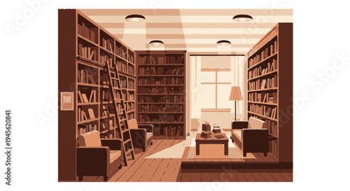 Library with Bookshelves and Reading Area.