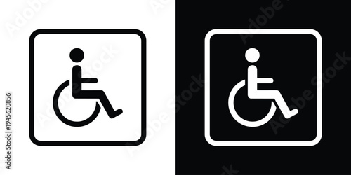Universal wheelchair accessibility icon framed inside a rounded square interface style symbol. Clean monochrome design suitable for apps, signage, digital interfaces, and accessibility indicators for 