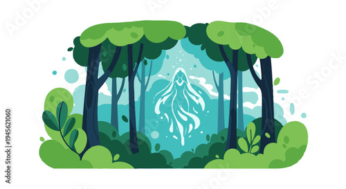 Mermaid in Forest Digital Art Illustration.
