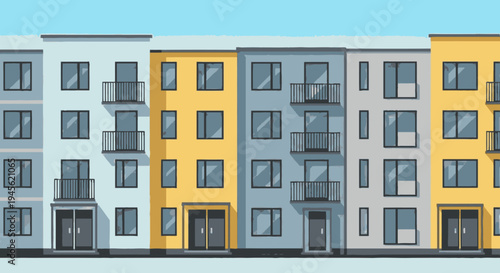 Modern Apartment Building Facade with Balconies.