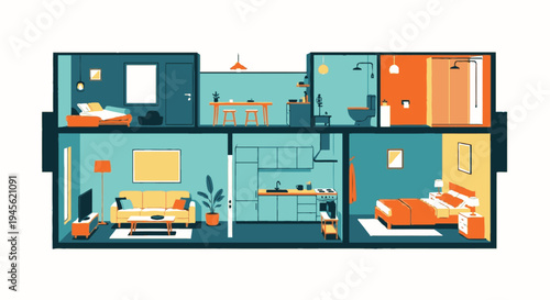 Modern Apartment Floor Plan Illustration.