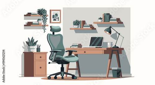 Modern Office Chair and Desk Setup Illustration.