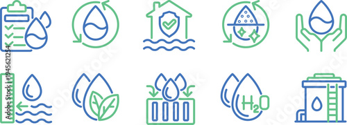Illustrations of water conservation and management icons