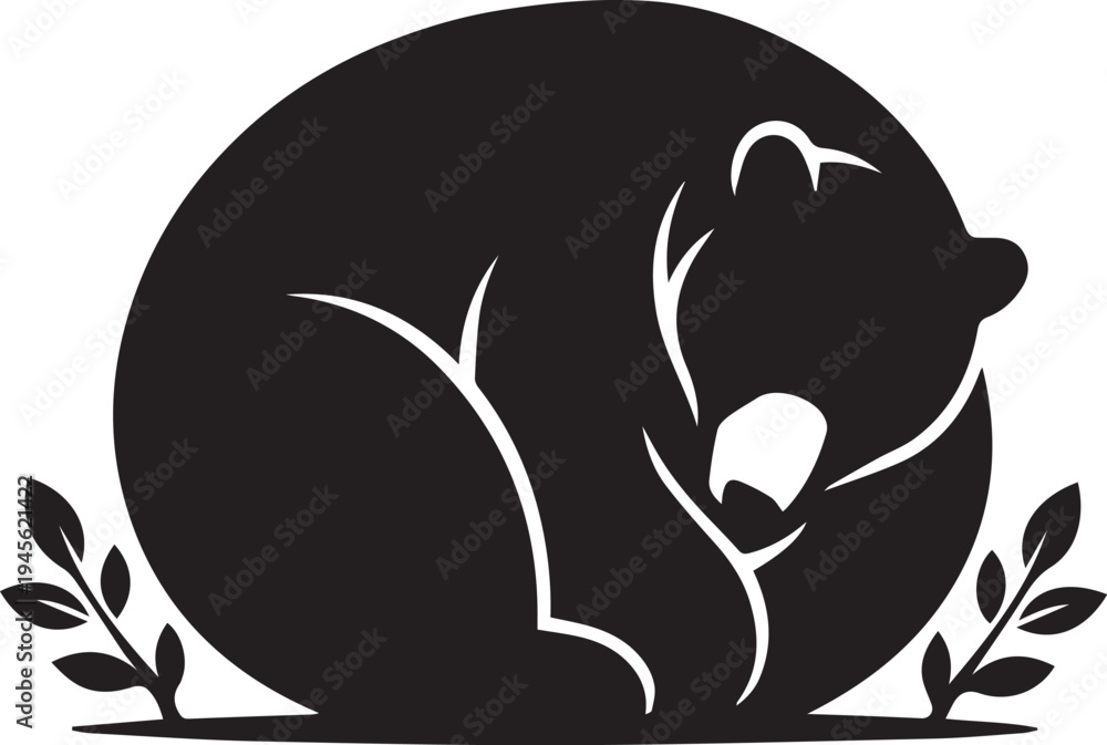 Obraz premium Sleeping Bear Curled Up Wildlife Silhouette