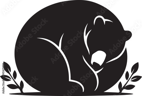 Sleeping Bear Curled Up Wildlife Silhouette