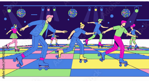 People Roller Skating on Colored Floor.