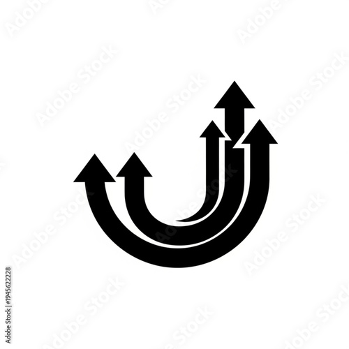 Multiple black arrows curving upwards and forwards, symbolizing progress and growth.