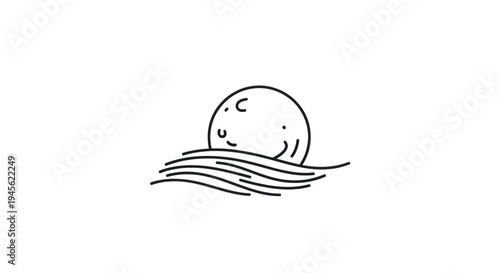 Minimalist moon rising over waves