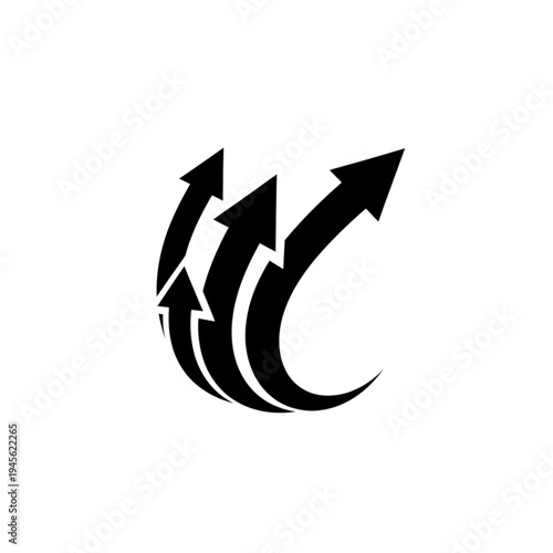 Multiple black arrows pointing upwards and forwards indicating progress and growth.