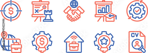 Colorful icons representing various business and professional concepts