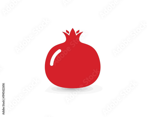A vibrant red pomegranate vector illustration with a subtle highlight and soft shadow, rendered in a clean, modern graphic design style.