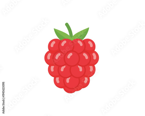 A vibrant red raspberry vector illustration featuring a fresh, ripe berry with green leaves, perfect for healthy food and fruit-themed designs.