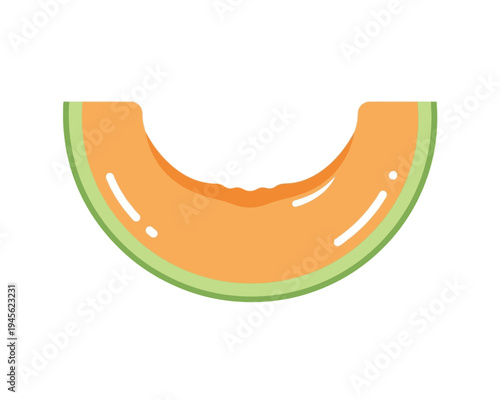Vibrant vector graphic illustration of a delicious, freshly cut cantaloupe melon slice, perfect for healthy food designs.
