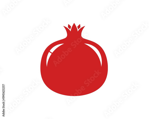 Striking minimalist vector illustration of a vibrant red whole pomegranate fruit silhouette design icon.
