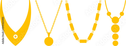 Necklace designs collection, jewelry illustration, fashion accessories, pendant styles, beaded chain art