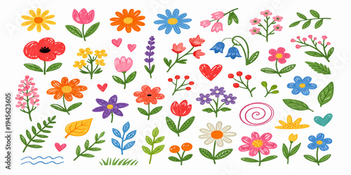 Set of spring flowers vector illustration with pink roses and daisies in a seamless floral pattern for nature wallpaper and garden blossom art decoration