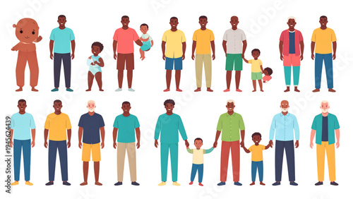 African Man Life Stages Character Set – Baby Child Teen Adult and Elderly