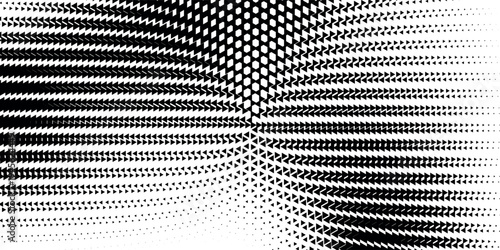 Triangular halftone background. Vector geometric technology abstract background. Halftone triangles retro pattern. Minimal 80s style dynamic tech geometric pattern.