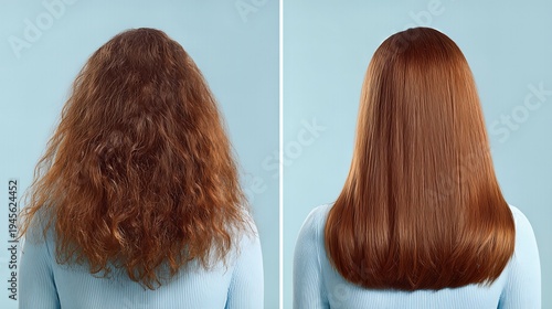 Transformation of Hair Texture With a Light Blue Backdrop Showcasing Different Styles
