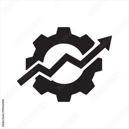 Gear with Upward Arrow Icon Representing Business Growth and Improvement On White Background