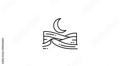 Minimalist waves and crescent moon design