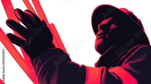 Wallpaper Mural Silhouette of a firefighter with hand outstretched against red beams and white background Torontodigital.ca