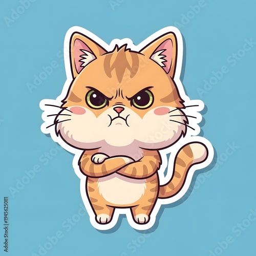 Grumpy Cat Illustration with Crossed Arms and Angry Expression