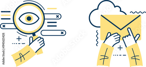 Illustration depicting surveillance and digital communication through email