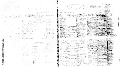 New style white and black newspaper paper grunge vintage old aged texture with fragments of newspaper text Transparent background.	
