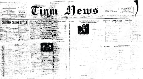 New style white and black newspaper paper grunge vintage old aged texture with fragments of newspaper text Transparent background.	