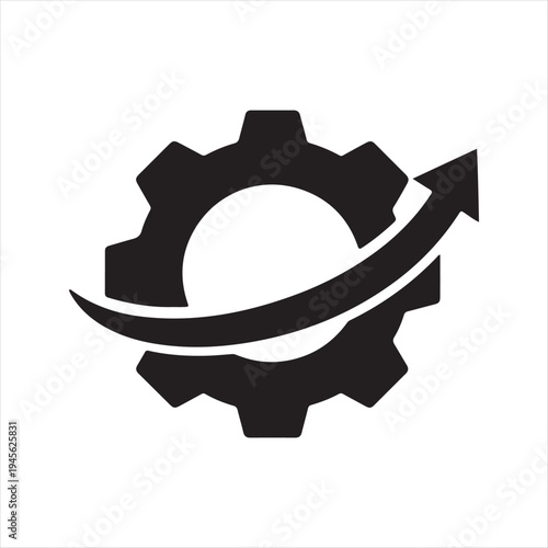 Gear with Upward Arrow Icon Representing Business Growth and Productivity On White Background 