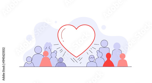 Community Love and Support: People Gathered Around a Glowing Heart