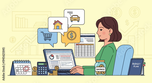 Woman working on laptop computer.