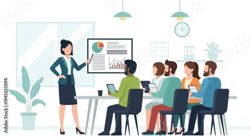 Businesswoman Presenting to Colleagues Seated.