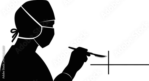 Silhouette of Surgeon with Scalpel Preparing for Operation.
