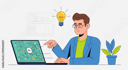 Man Working on Laptop Computer.