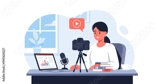 Woman Recording Video With Camera.