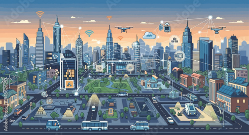 City Skyline with Modern Skyscrapers.