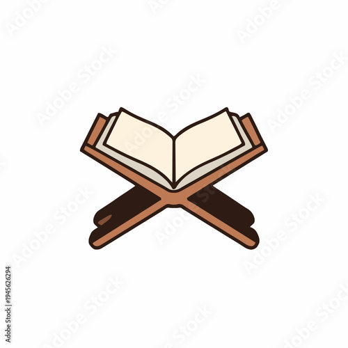 Open Religious Book on a Wooden Stand with Soft Lighting and Shadow Detail on White Background