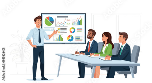 Businessman presenting to colleagues in office.