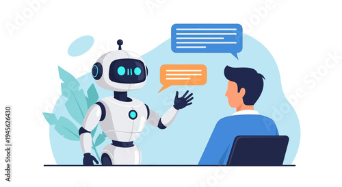 Robot talking to a man.