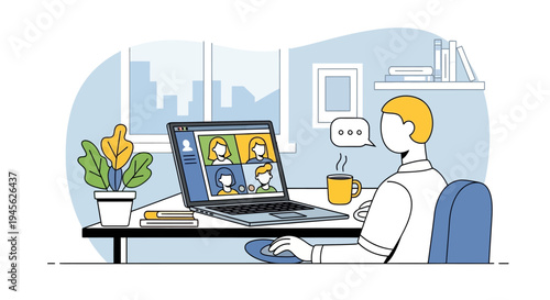 Man sitting at desk with laptop.