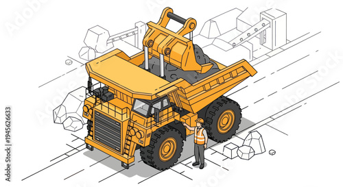 Heavy Construction Equipment - Excavator Loading Dump Truck with Materials.