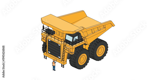 Large Yellow Mining Dump Truck Isometric Illustration.