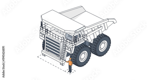 Massive Mining Dump Truck with Human Figure for Scale Illustration.