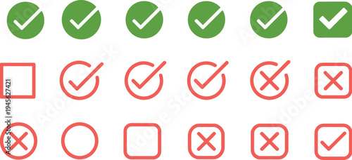  Check mark and cross icon set with approval, rejection, checkbox and validation symbols vector illustration collection