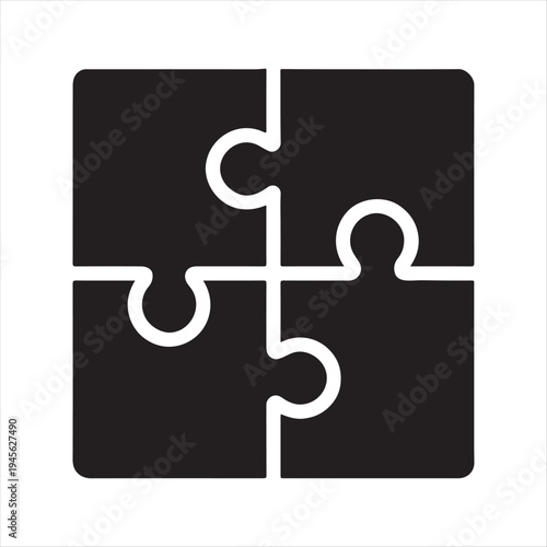 Puzzle Pieces Icon Representing Teamwork, Connection, and Problem Solving  On White Background 