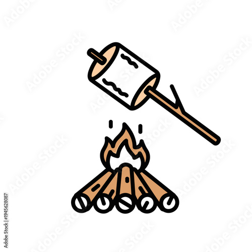 Marshmallow roasting over a campfire, a classic camping and outdoor activity.