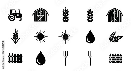 Agricultural Icons Set Vector Illustration.