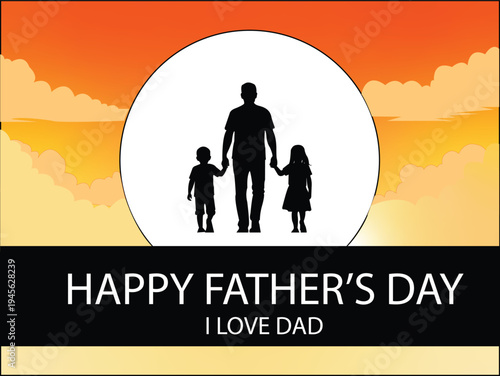 Happy fathers day celebration with family silhouette at sunset